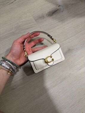Coach Mini Pebbled Leather Top Handle Bag in Chalk with Gold Hardware